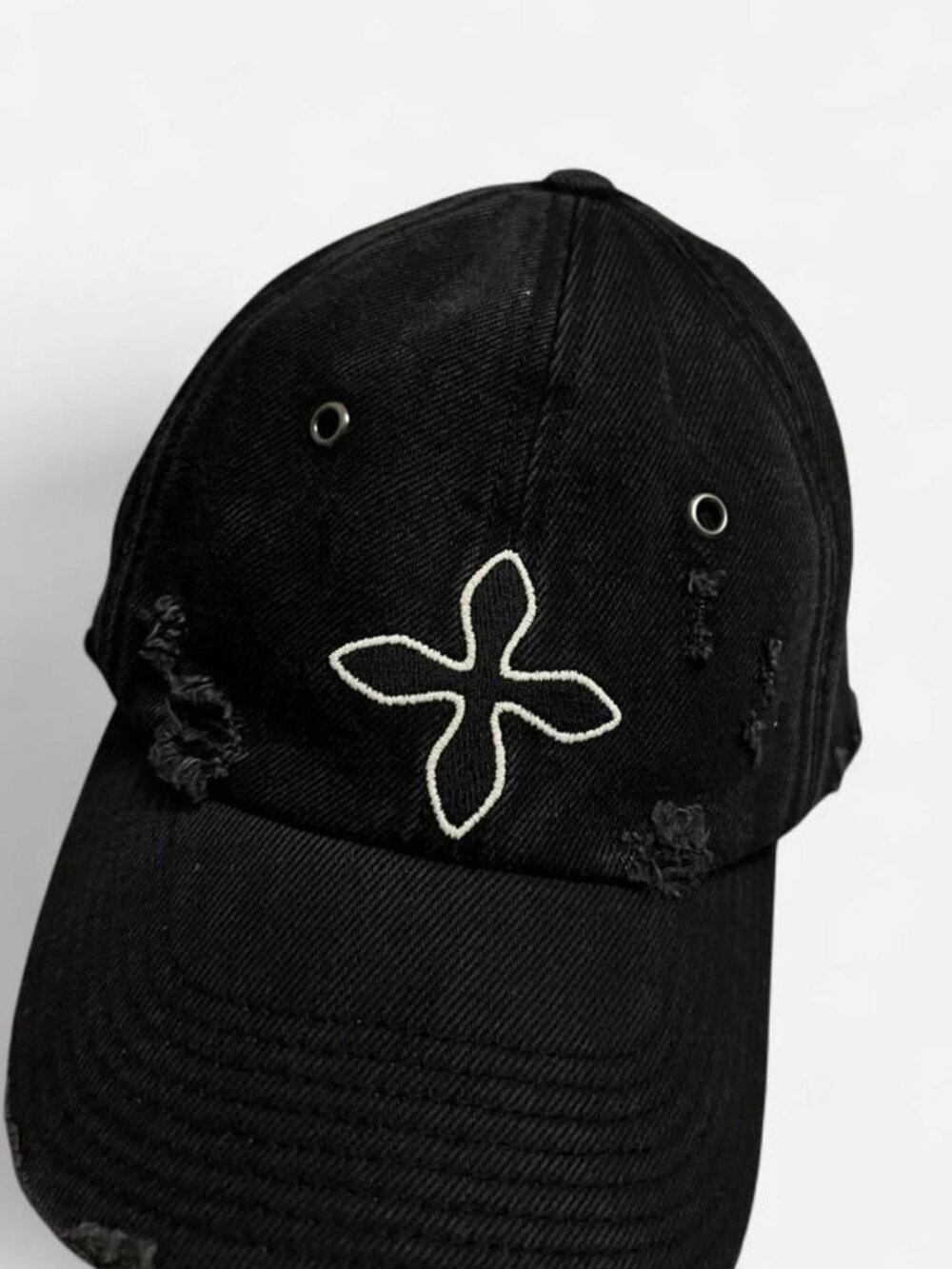 SMFK Black baseball cap with distress detailing and silver studs